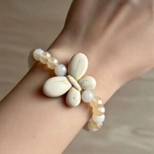 Handmade Faceted Moonstone and Hand carved Butterfly Charm Bracelet, 6.5”